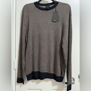 Armani Exchange Geometric Jacquard Crewneck Sweater in Black and Beige Color (S)